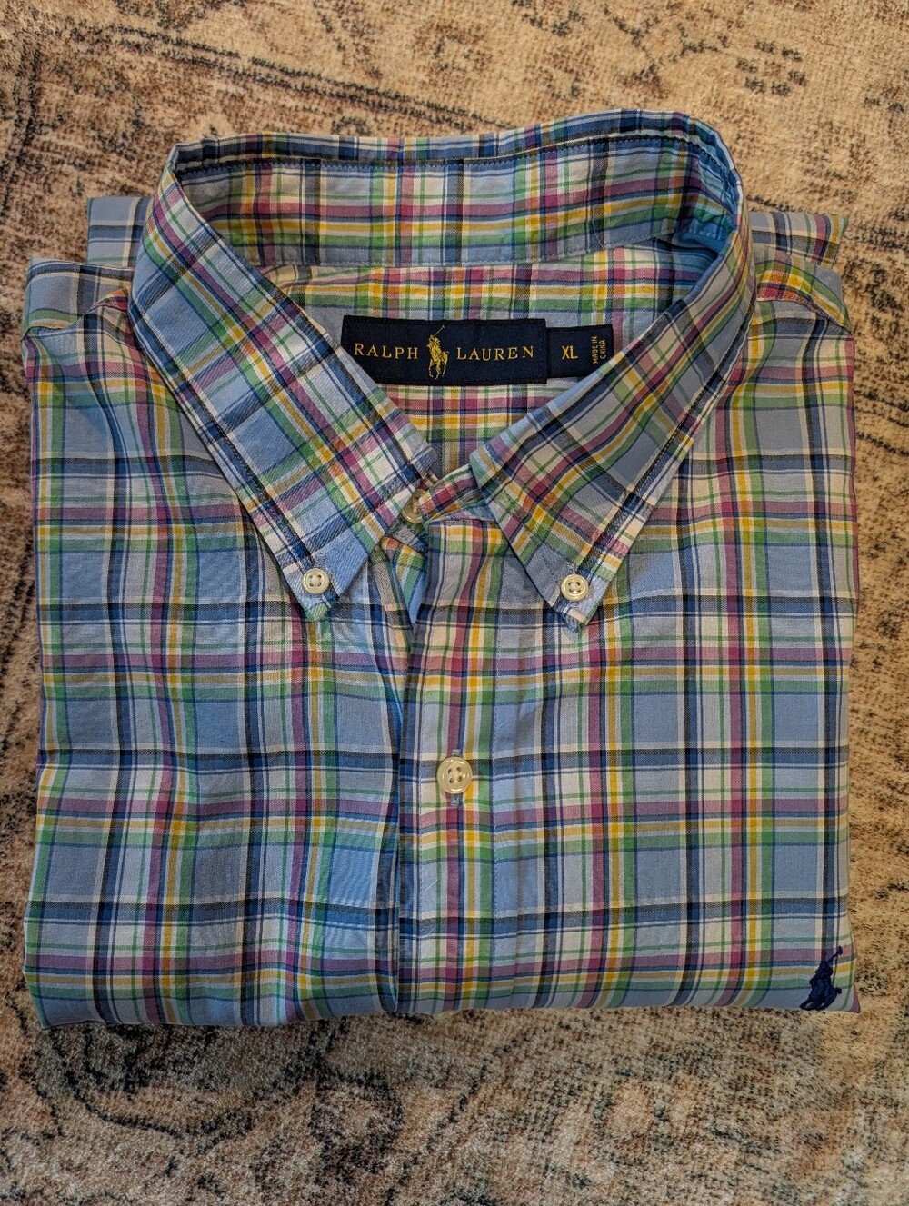 Polo Ralph Lauren Shirt Mens XL Tartan Pastel Plaid Button Up Beach Pony